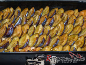 Der mit Zwetschgen belegte Teig