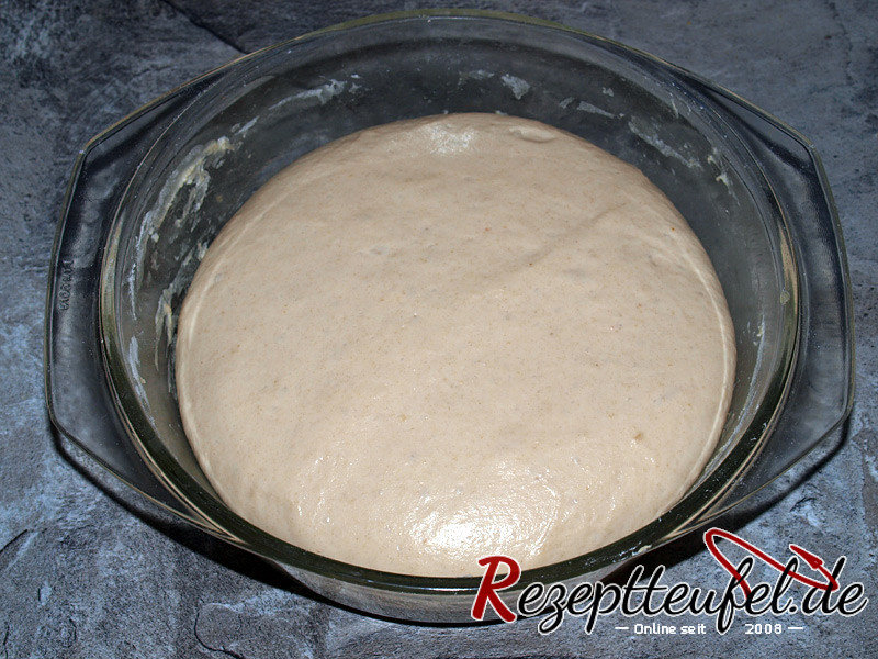 Vorteig nach 2 Stunden bei Zimmertemperatur