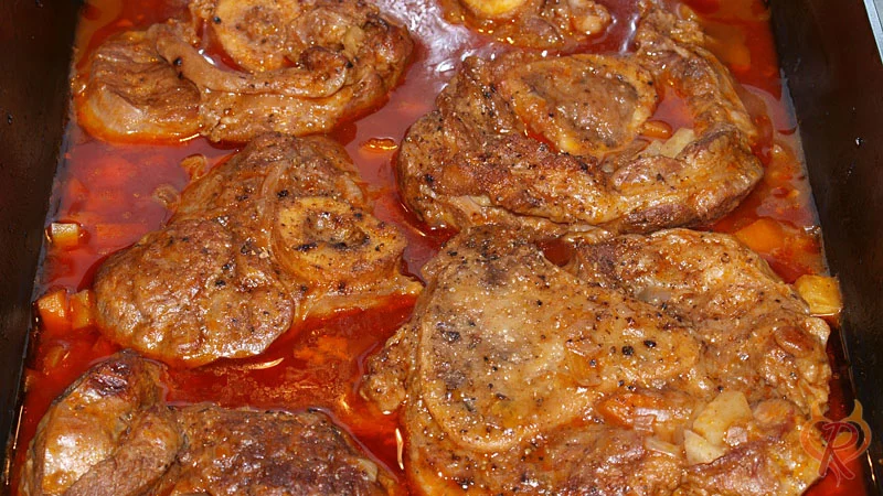 Gegartes Ossobuco nach ca. 2,5 Stunden im Backofen