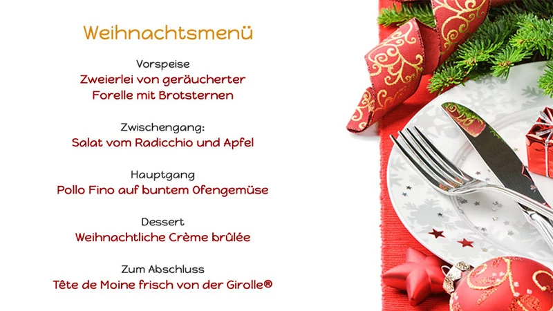 Weihnachtsmenü für 4 Personen mit 5 Gängen
